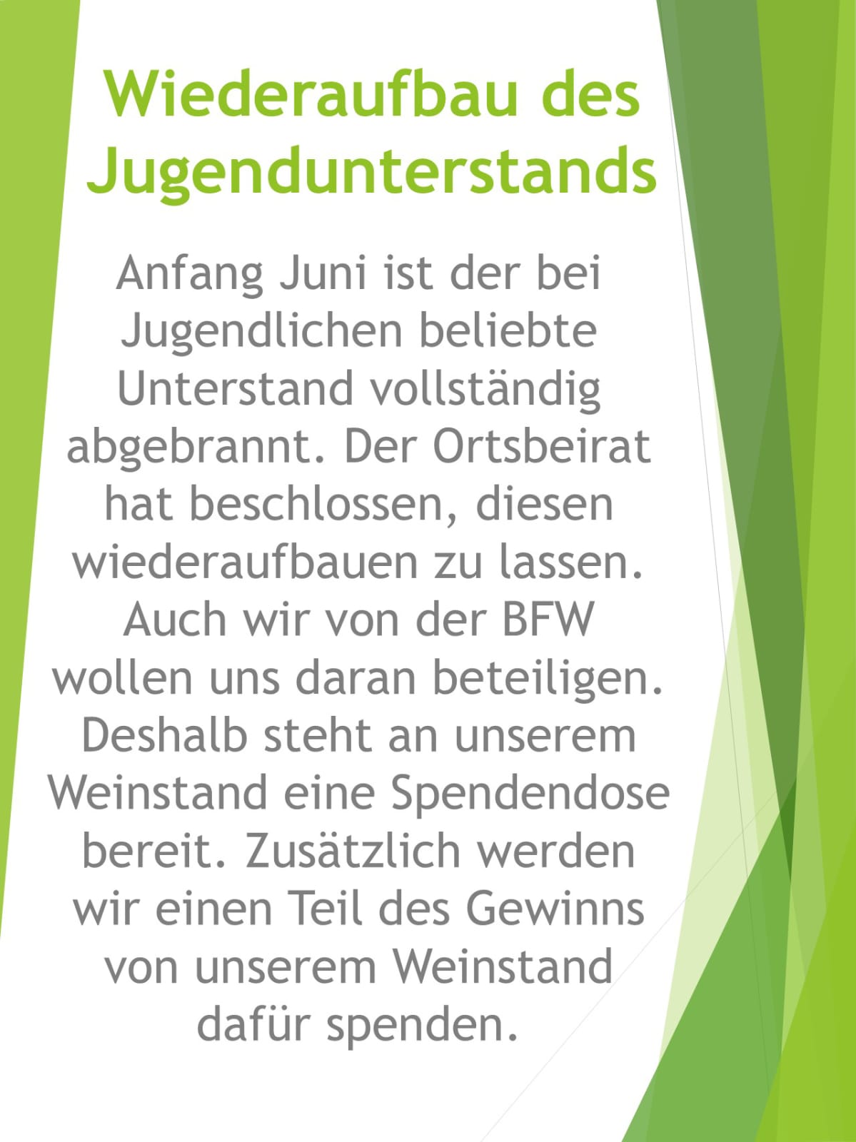 Spendenzweck und Sinn des Weinstandes